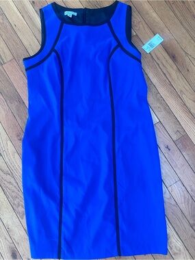 NWT Kim rogers 14 Royal Blue Ponte Sheath Dress with Black Piping
